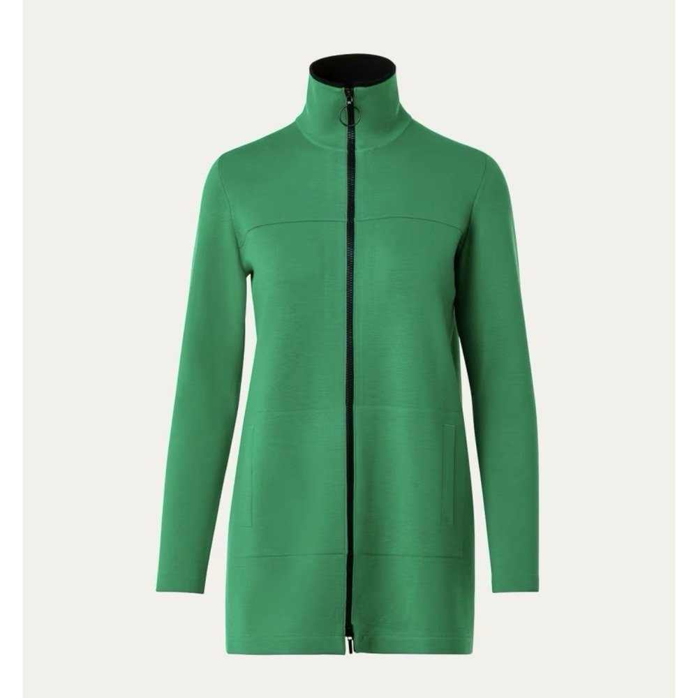 Akris Punto Long Cardigan S 4 Green Wool Quiet Luxury Lagenlook Travel Duster